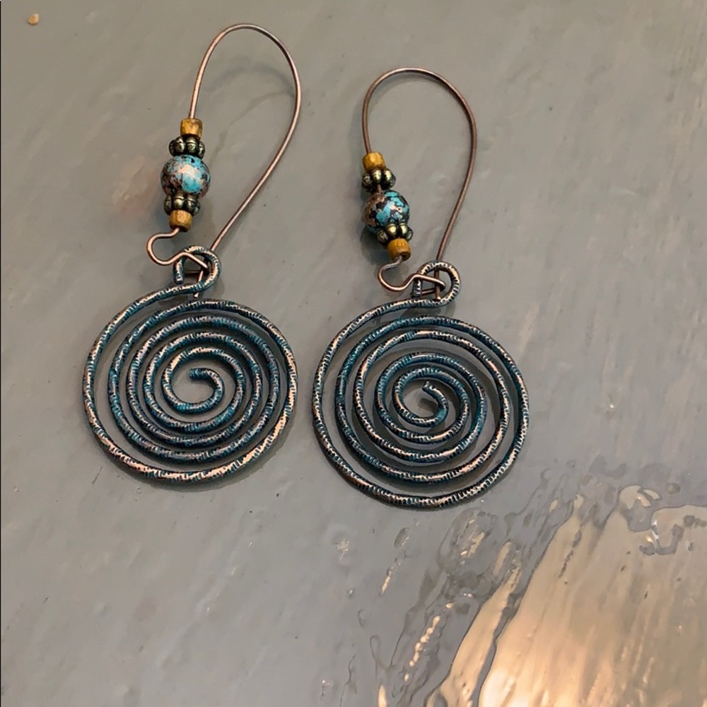 Bronze and green hook earrings